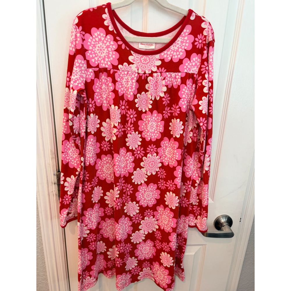 Hanna Andersson Nightgown Red Pink Floral Cotton Long Sleeve Sleep Dress 150 12